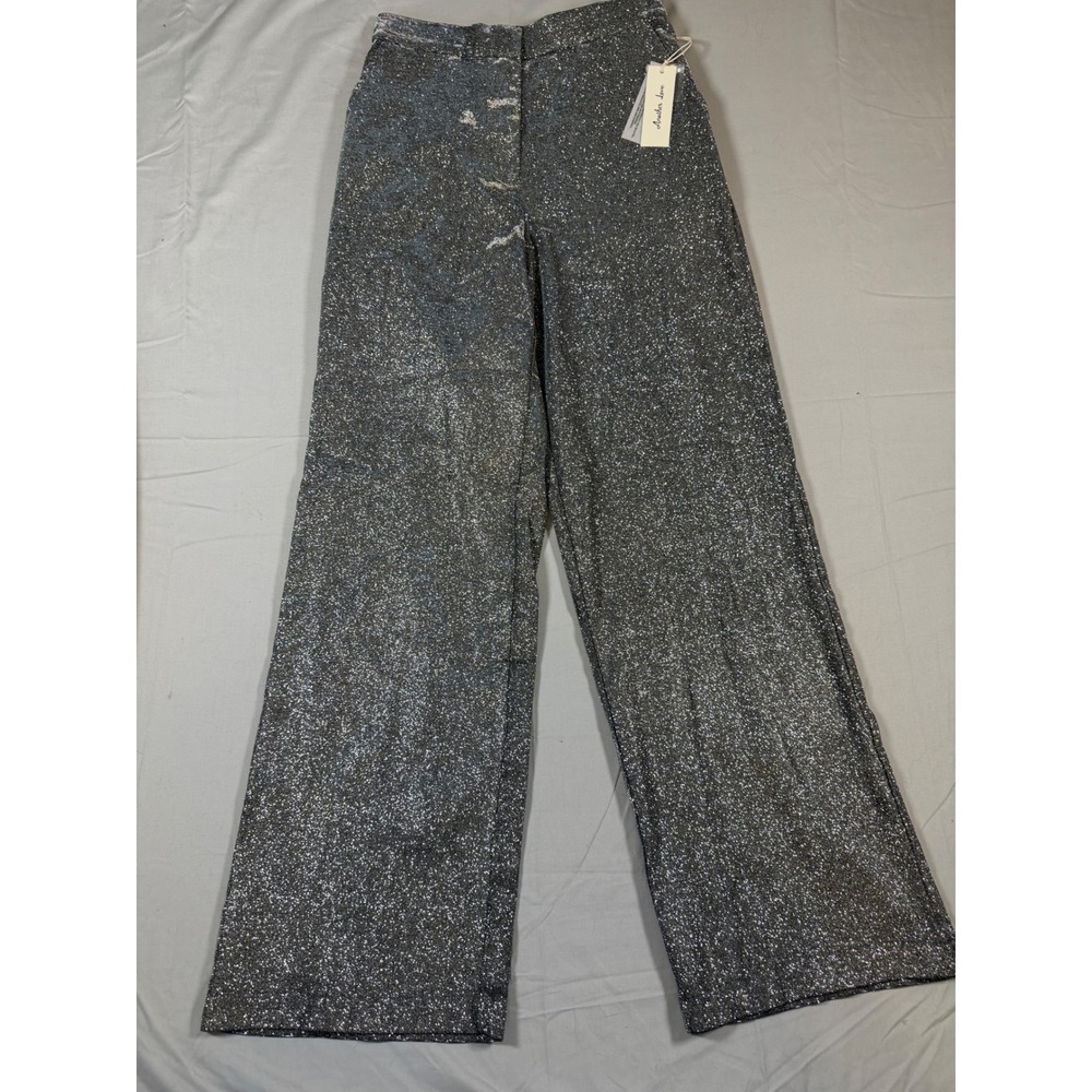 Another Love Silver Metallic Glitter Wide Leg Pants Womens Small NWT Party